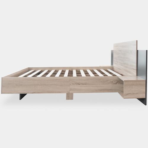 Lit Adulte 160 X 200 Cm Avec 2 Tables De Chevet, En Bois, Naturel