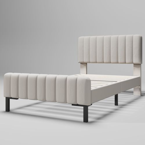 Lit Enfant Rembourré 90 X 200 Cm, Cadre De Lit Avec Sommier Et Tête De Lit Réglable,lin, Gris-beige