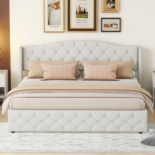 Lit Coffre Adulte 180x200 Cm Avec Sommier à Lattes, Lin, Beige