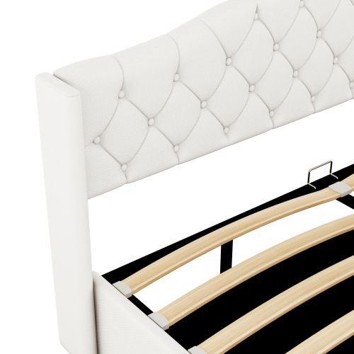 Lit Coffre Adulte 180x200 Cm Avec Sommier à Lattes, Lin, Beige