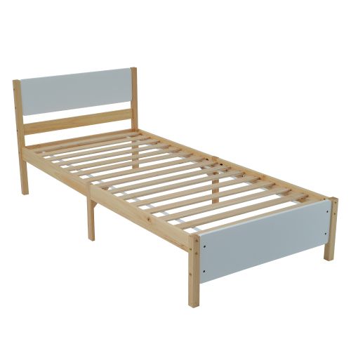 Lit Enfant 90x200 Cm Avec Tête Et Pied De Lit En Mdf, Blanc Et Naturel
