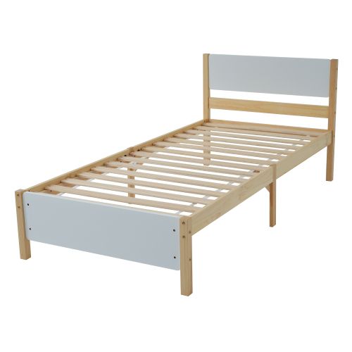 Lit Enfant 90x200 Cm Avec Tête Et Pied De Lit En Mdf, Blanc Et Naturel