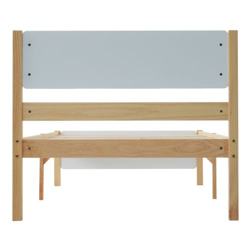 Lit Enfant 90x200 Cm Avec Tête Et Pied De Lit En Mdf, Blanc Et Naturel