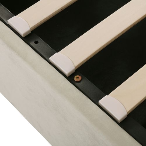 Lit Coffre Adulte 180x200 Cm, Décor Rivets, Sommier à Lattes, En Velours, Beige