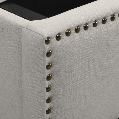 Lit Coffre Adulte 180x200 Cm, Décor Rivets, Sommier à Lattes, En Lin, Gris