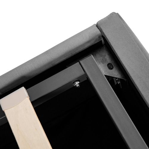 Lit Coffre Adulte 180x200 Cm Avec Tête De Lit Réglable, Surpiqûres Boutonnées, En Velours, Gris