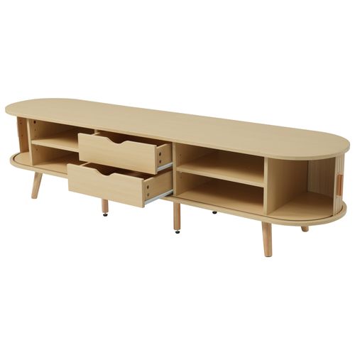 Meuble TV 175cm Avec 2 Portes Coulissantes Et 2 Tiroirs, Naturel Clair