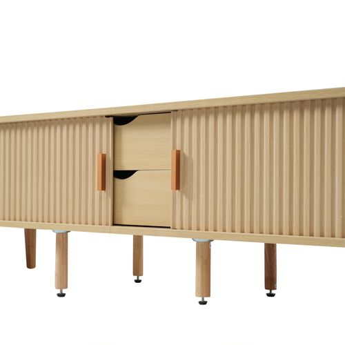 Meuble TV 175cm Avec 2 Portes Coulissantes Et 2 Tiroirs, Naturel Clair