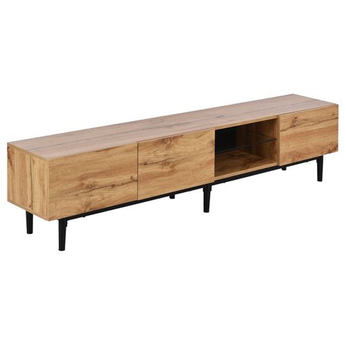 Meuble TV 175cm Avec Lde, 3 Portes,naturel Clair, Pieds Noir