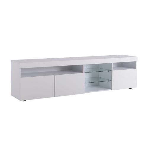 Meuble TV 180cm Avec LED, 3 Portes, Espace De Rangement Meubles De Salon, Blanc