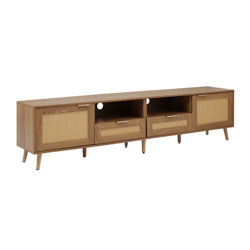 Meuble TV 200cm Avec 2 Tiroirs De Rangement, 2 Portes, Naturel