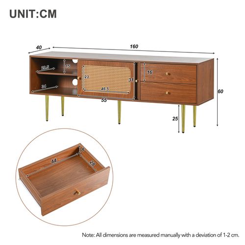 Meuble TV Marron 160cm Avec 2 Portes Et 2 Tiroirs De Rangement Meubles De Salon