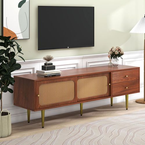 Meuble TV Marron 160cm Avec 2 Portes Et 2 Tiroirs De Rangement Meubles De Salon