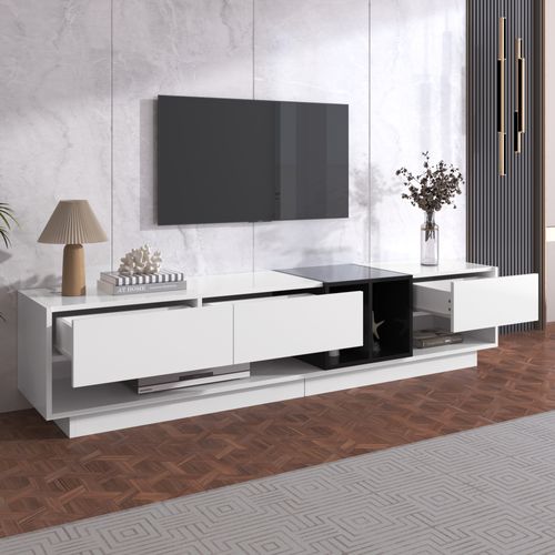 Meuble TV Blanc+noir 190cm Avec 3 Tiroirs De Rangement