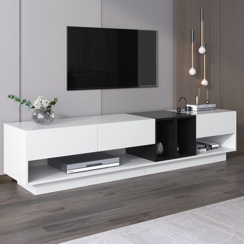 Meuble TV Blanc+noir 190cm Avec 3 Tiroirs De Rangement