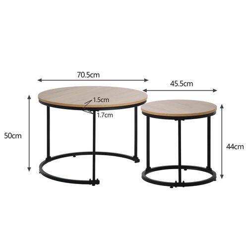 Tables Basses Gigogne Ronde Lot De 2, Naturel, Cadre En Métal Noir