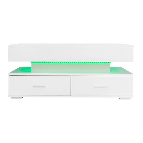 Table Basse LED Relevable Avec Rangement, Blanc, 100x50x44cm