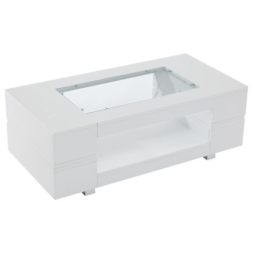 Table Basse Rectangulaire LED Blanc Avec Plateau En Verre