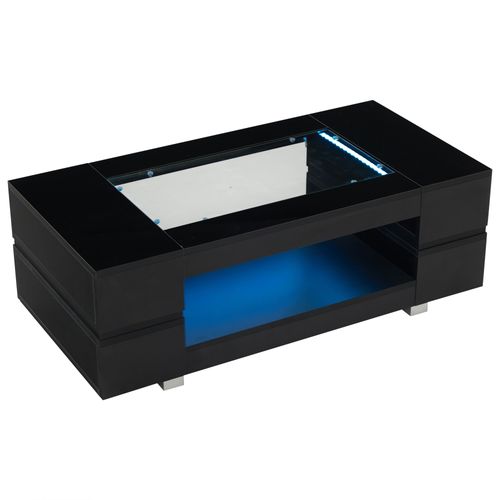 Table Basse Rectangulaire LED Noir Avec Plateau En Verre