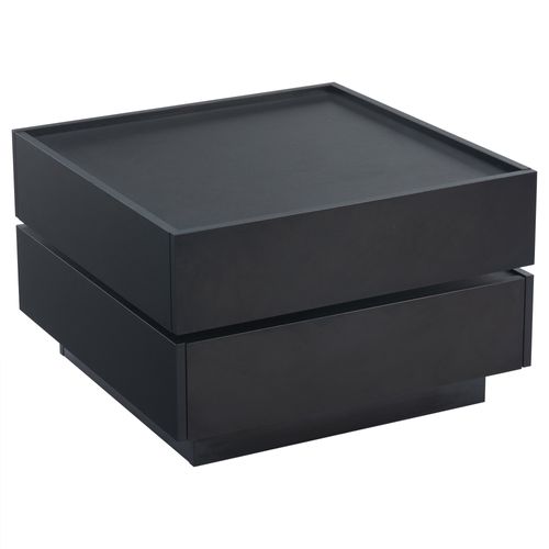 Table Basse Noir, Plateau Pivotant à 360° Avec 2 Tiroirs De Rangement, 60x60x38 Cm
