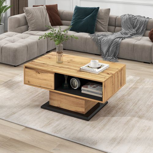 Table Basse Rangement 100x60cm Avec Tiroir, Woodgrain Naturel Clair