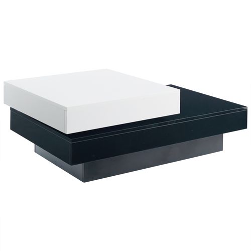 Table Basse Pivotante, Table Rectangulaire Double Couche, Noir + Blanc, 103×60×35,5 Cm