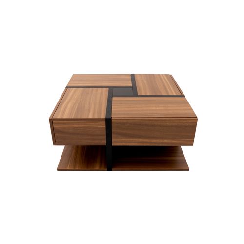 Table Basse Carrée Avec 4 Tiroirs Table De Bout De Rangement. 78x78x36 Cm, Naturel