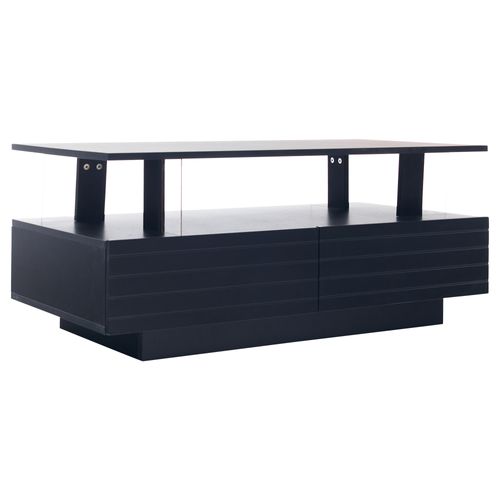 Table Basse Rectangulaire LED Noir Avec 2 Tiroirs De Rangement En Acrylique
