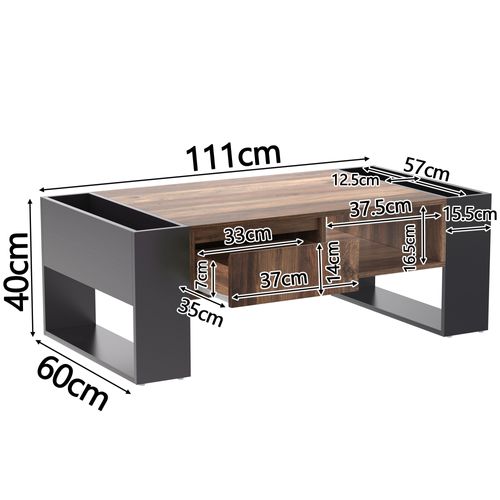 Table Basse En Placage De Grain De Bois, 1 Tiroir De Rangement, 111x60x40cm