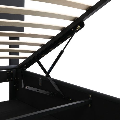 Lit Coffre Adulte 140x200 Cm Avec Éclairage LED Télécommande, Sommier à Lattes, En Pu, Noir