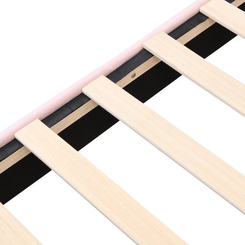 Lit Adulte 140x190 Cm Avec Pieds En Fer Doré, Tête De Lit Coque Réglable, Velours, Rose