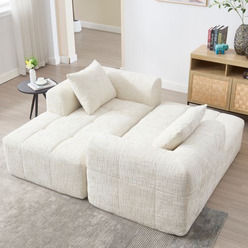 Canapé Modulable Moderne 3 Places 250 X 158 X 60 Cm, 3 Coussins, Beige