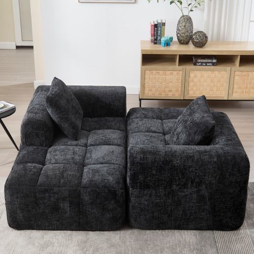 Canapé Modulable Moderne 3 Places 250 X 158 X 60 Cm, Sans Installation, 3 Coussins, Noir