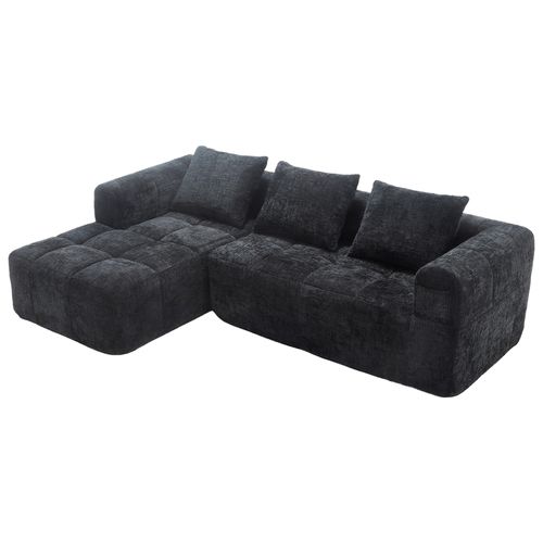 Canapé Modulable Moderne 3 Places 250 X 158 X 60 Cm, Sans Installation, 3 Coussins, Noir