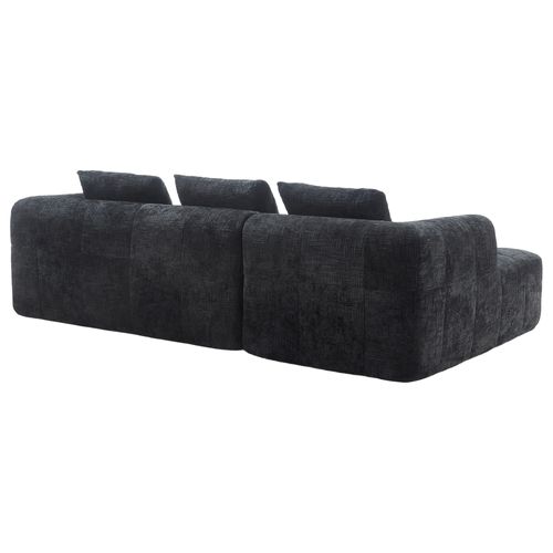 Canapé Modulable Moderne 3 Places 250 X 158 X 60 Cm, Sans Installation, 3 Coussins, Noir