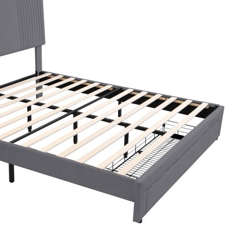 Lit Adulte 140x200 Cm Avec Tête De Lit LED Et Charge USB, 1 Tiroir, Sommier à Lattes, Velours, Gris