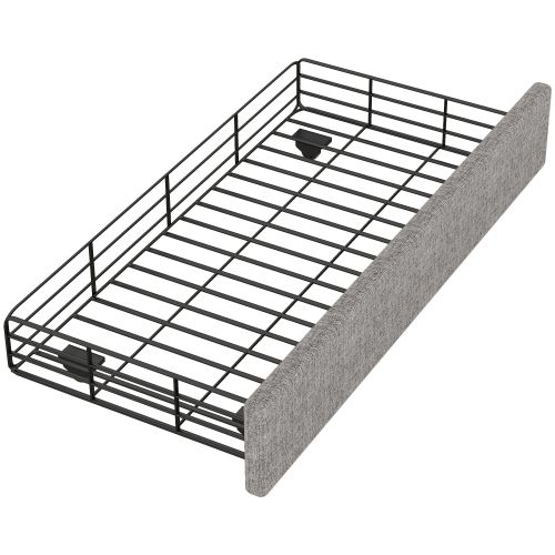 Lit Enfant 90x200 Cm, Lit Simple, Avec 2 Tiroirs et Tête De Lit Décorée De Rivets, En Lin Gris