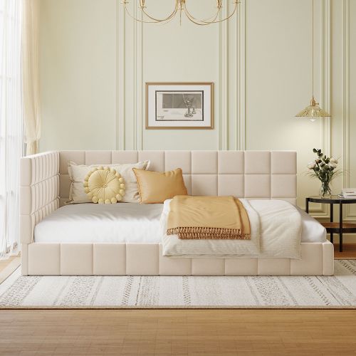 Lit Adulte 140x200 Cm Canapé-lit Avec Sommier à Lattes, Velours, Beige