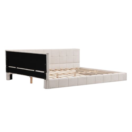 Lit Adulte 140x200 Cm Canapé-lit Avec Sommier à Lattes, Velours, Beige