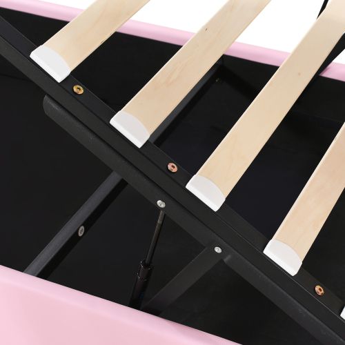 Lit Coffre 90x200 Cm Lit Enfant Avec Tête De Lit à Couronne Semi-circulaire, Pu, ​​rose