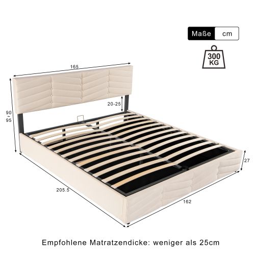 Lit Coffre 160x200 Cm, Lit Adulte Avec Tête De Lit Réglable En Hauteur, Velours, Beige