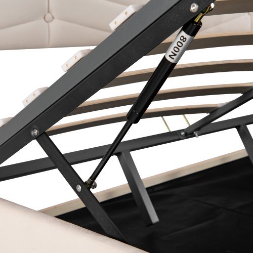 Lit Coffre 160x200 Cm, Lit Adulte Avec Tête De Lit Réglable En Hauteur, Velours, Beige