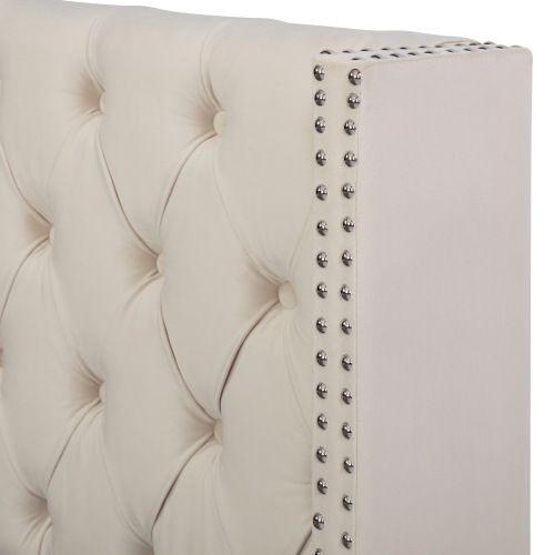 Lit Coffre 140x200 Cm Lit Adulte Avec Tête De Lit Double Rangée De Rivets, Velours, Beige