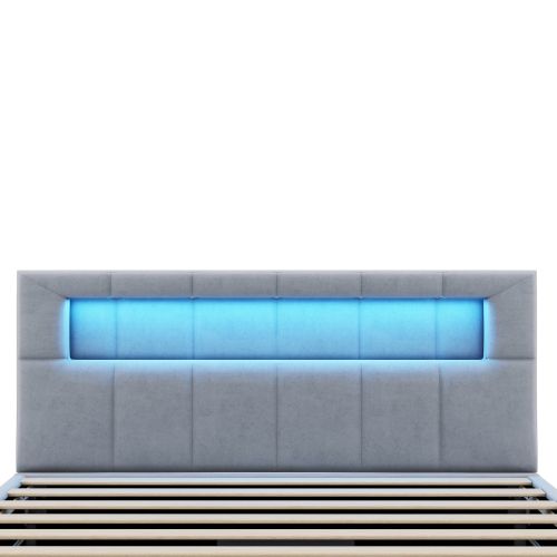 Lit Coffre 90x200 Cm Lit Enfant Avec LED, Ouverture De Rangement Sur Un Côté, Velours, Gris
