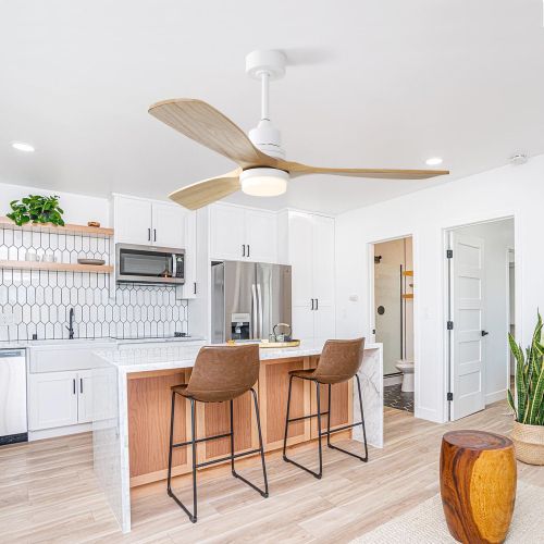 Ventilateur De Plafond 52" Dc(132 Cm) Avec Lumière LED, 3 Pales En Bois, 6 Vitesses, Télécommande