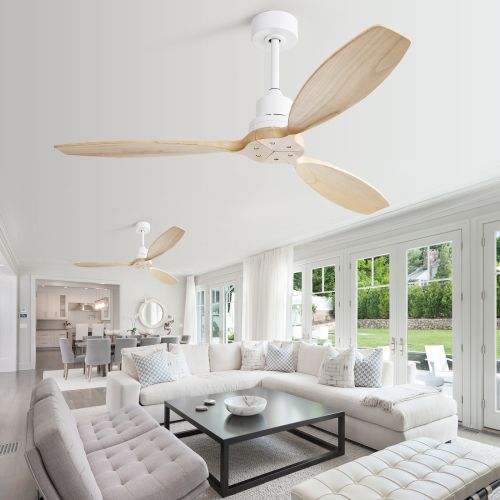 Ventilateur De Plafond 52"(132 Cm) Sans Lumière, 3 Pales En Bois, Moteur Dc 6 Vitesses, Télécommande