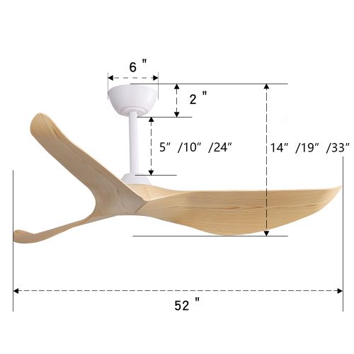 Ventilateur De Plafond 52" (132 Cm) Avec 3 Pales En Abs, Moteur Dc 6 Vitesses, Télécommande, Blanc