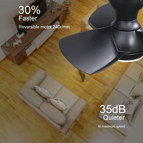 Ventilateur De Plafond 23" (58 Cm) Avec Lumière LED, 3 Pales En Abs, Télécommande, Noir