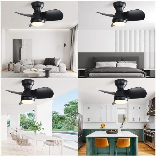 Ventilateur De Plafond 23" (58 Cm) Avec Lumière LED, 3 Pales En Abs, Télécommande, Noir