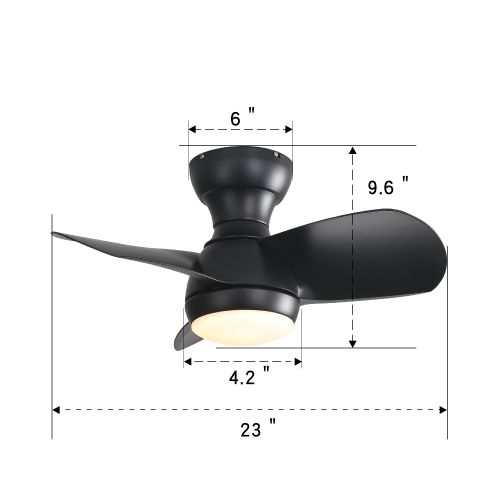 Ventilateur De Plafond 23" (58 Cm) Avec Lumière LED, 3 Pales En Abs, Télécommande, Noir